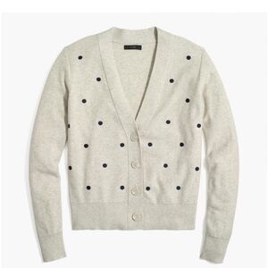 J. Crew  Factory Light Gray Polka Dot  Button Cardigan V Neck Size S‎